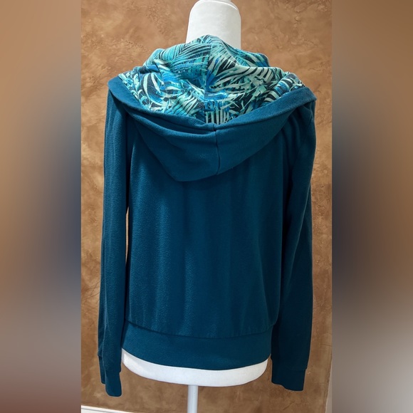 VICTORIA’S SECRET PINK Teal Perfect ZIP HOODIE Logo Tropical Palm Medium - Picture 4 of 6